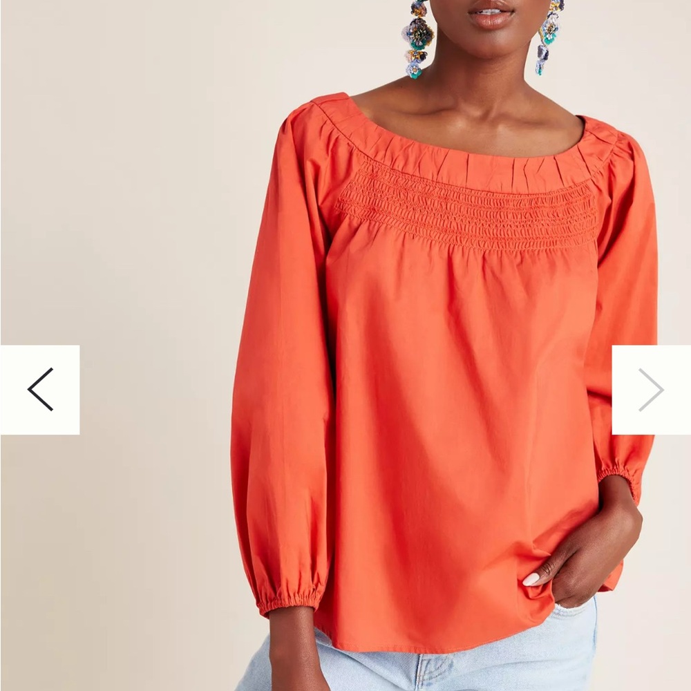 Elegant Orange Smocked Blouse
